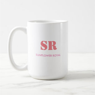 Caneca De Café Monograma Elegante Rosa Mínimo