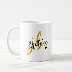 Caneca De Café Monograma em Letra com Preto e Dourado