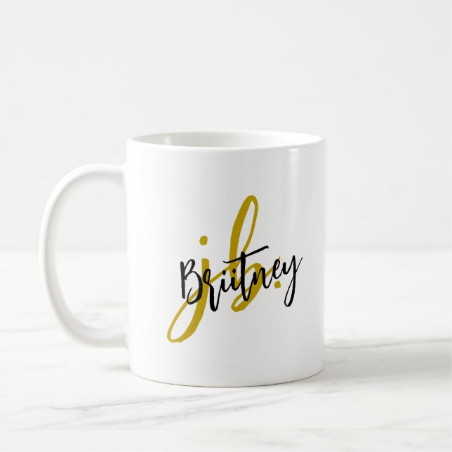 Caneca De Café Monograma em Letra com Preto e Dourado (Esquerda)