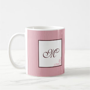 Caneca De Café Monograma em Letra de Rosa com Listra Rosa Antiga