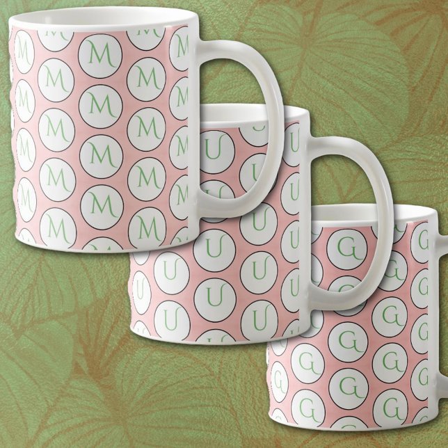 Caneca De Café Monograma em rosa macio e empoeirado (Criador carregado)