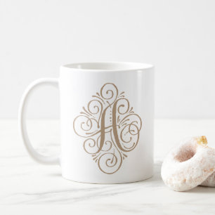 Caneca De Café Monograma Enfeite com Floreio Personalizado