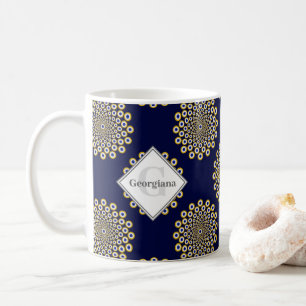Caneca De Café Monograma Estamos Vendo Você Marinho E Bolinhas Do