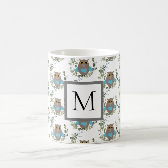 Caneca De Café Monograma Eucalyptus Greenery Owl (Centro)