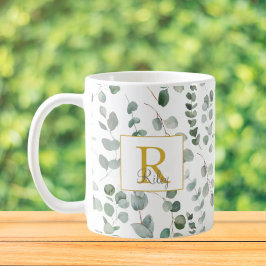 Caneca De Café Monograma Eucalyptus Pattern