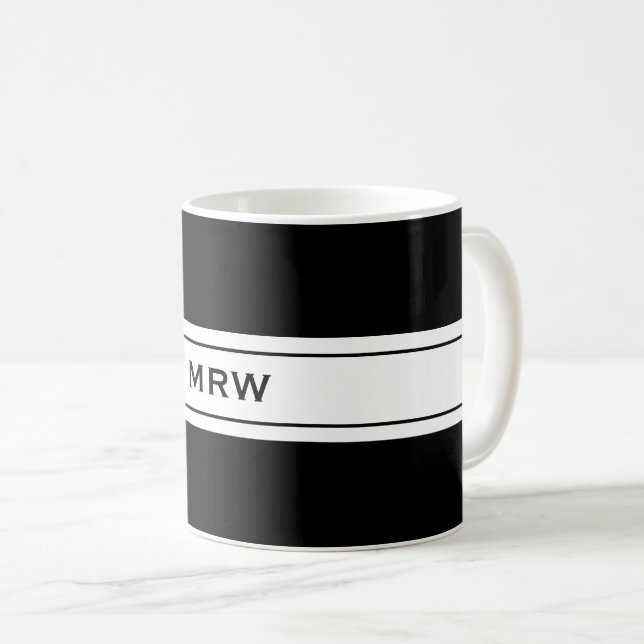 Caneca De Café Monograma feito sob encomenda branco preto simples (Frente Esquerda)