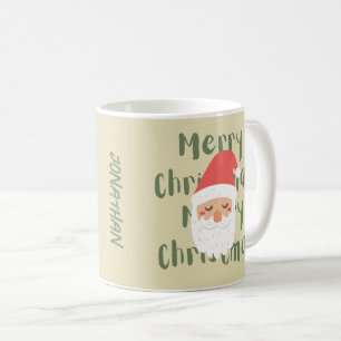 Caneca De Café Monograma Feliz Natal Retrato Beige Vermelho Natal
