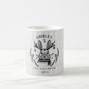 Caneca De Café Monograma Festivo Da Família Bunny Etching