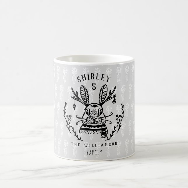 Caneca De Café Monograma Festivo Da Família Bunny Etching (Centro)