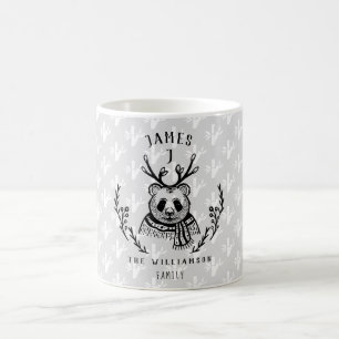 Caneca De Café Monograma Festivo Feriado Panda Bear Etching Famil