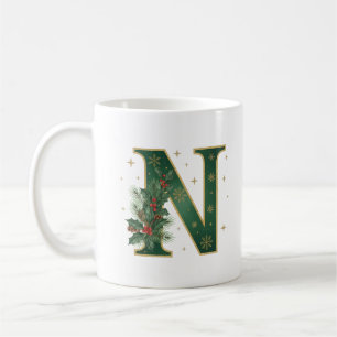 Caneca De Café Monograma Festivo N Natal Holly
