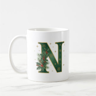 Caneca De Café Monograma Festivo N Natal Holly