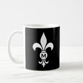 Caneca De Café Monograma Fleur De Lis Moderno, preto e branco sim