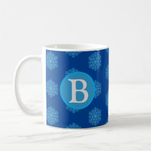 Caneca De Café Monograma Flocos de neve azuis "B" iniciais