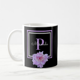 Caneca De Café Monograma - Flor Cor-de-rosa Preta