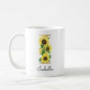 Caneca De Café Monograma Flor Inicial I Girassol Dourado