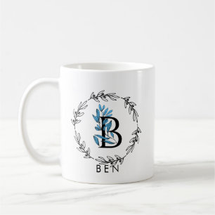 Caneca De Café Monograma Floral Azul - Letra B