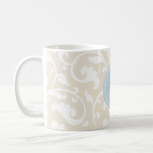 Caneca De Café Monograma floral bege feminino elegante do teste (Esquerda)