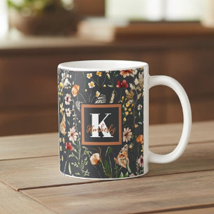 Caneca De Café Monograma Floral Boho Moderna