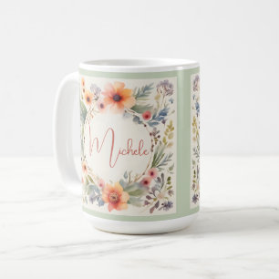 Caneca De Café Monograma Floral bonito