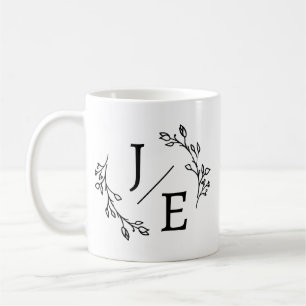 Caneca De Café Monograma Floral Botânico de Iniciais Personalizad