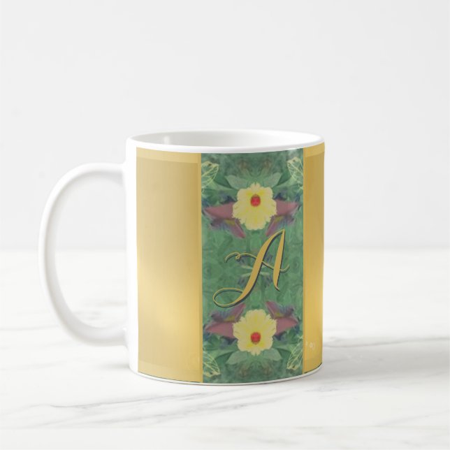 Caneca De Café Monograma Floral Cor Do Saco Café Mug (Esquerda)