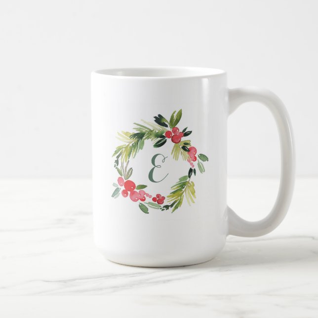 Caneca De Café Monograma floral da grinalda | da aguarela do (Direita)