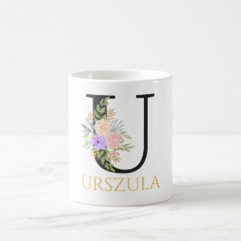 Caneca De Café Monograma Floral de Aquarela