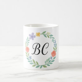 Caneca De Café Monograma Floral de Elegância Whimsical