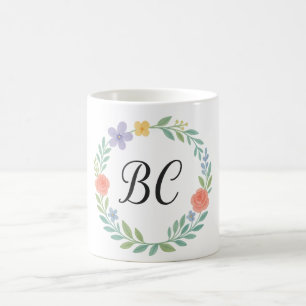 Caneca De Café Monograma Floral de Elegância Whimsical
