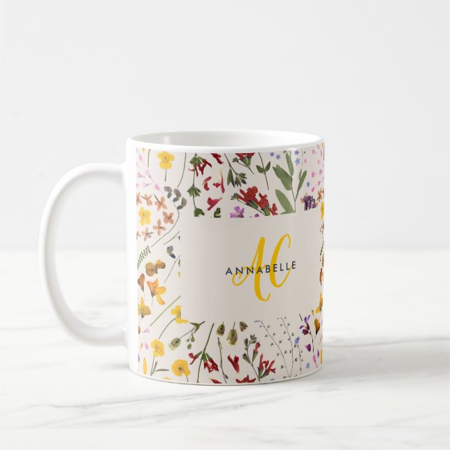 Caneca De Café Monograma floral de flores silvestres modernas (Esquerda)