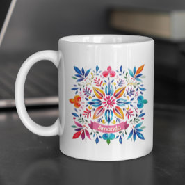 Caneca De Café Monograma floral de folclore festivo
