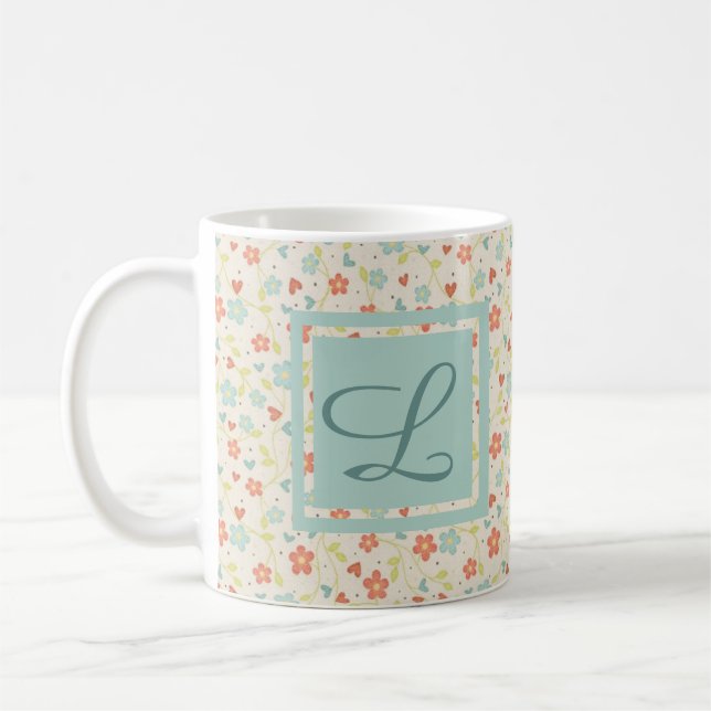 Caneca De Café Monograma Floral de Primavera de Luz Ocupada (Esquerda)