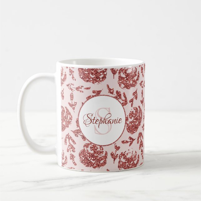 Caneca De Café Monograma Floral de rosa Dourado (Esquerda)