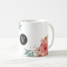 Monograma floral de rosa vermelha personalizado
