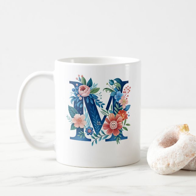 Caneca De Café Monograma floral decorativo M (Com Donut)