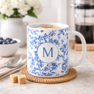 Caneca De Café Monograma Floral do País Azul