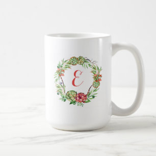 Caneca De Café Monograma floral do Succulent do casamento do