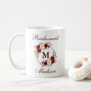 Caneca De Café Monograma Floral Dourado Monograma Bridesmaid