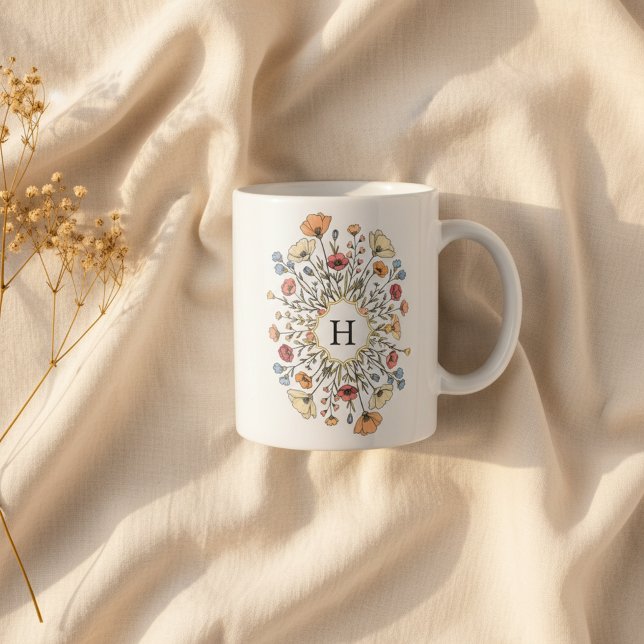 Caneca De Café Monograma Floral Elegante (Criador carregado)