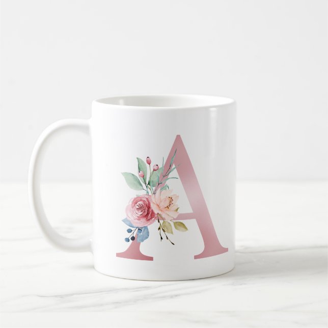 Caneca De Café Monograma Floral Elegante A Mug (Esquerda)