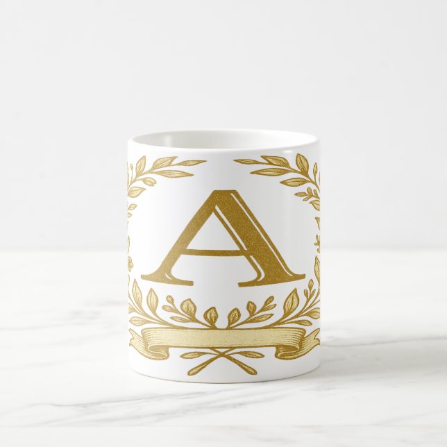 Caneca De Café Monograma Floral Elegante - Nome & inicial persona (Centro)