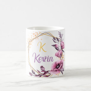 Caneca De Café Monograma Floral Elegante Nome personalizado de do