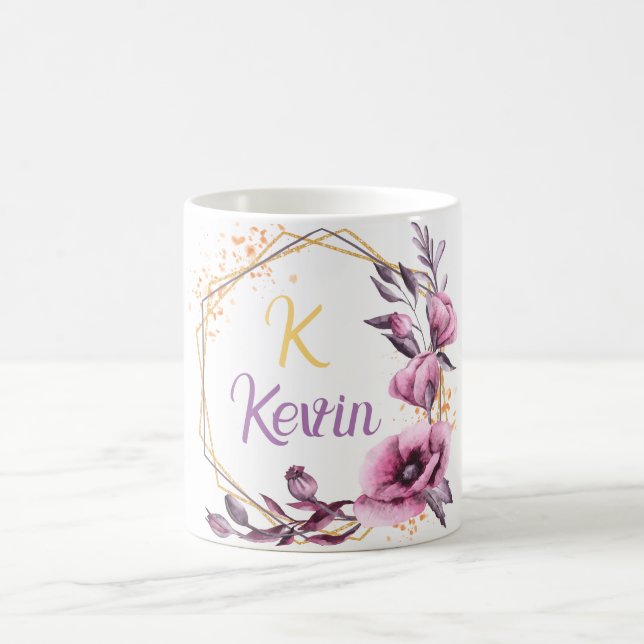 Caneca De Café Monograma Floral Elegante Nome personalizado de do (Centro)