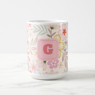 Caneca De Café monograma floral elegante pastel