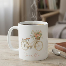 Caneca De Café Monograma Floral em Bicicleta Vintage