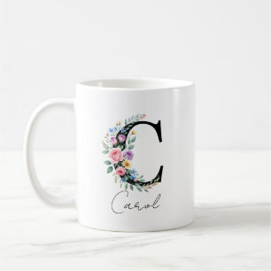 Caneca De Café Monograma Floral – Letra C