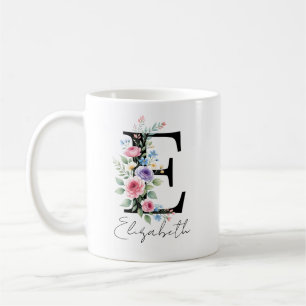 Caneca De Café Monograma Floral – Letra E