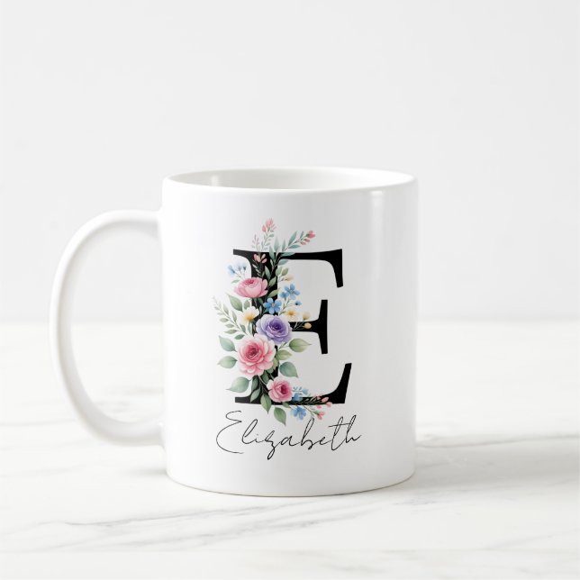 Caneca De Café Monograma Floral – Letra E (Esquerda)