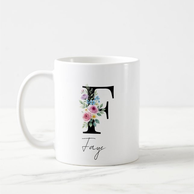 Caneca De Café Monograma Floral – Letra F (Esquerda)